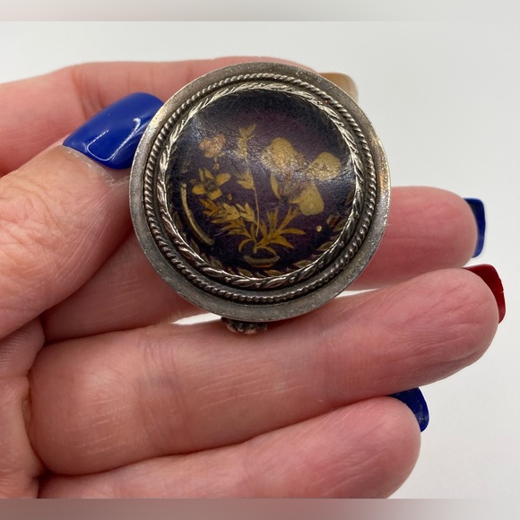 Silver Etched Dried Flower Hinged Trinket Box Vintage - Picture 12 of 14